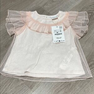 NWT Zara girls Pink Ruffle Sleeve Kids Top sz 18-24 mos